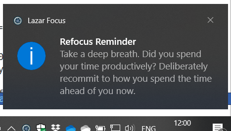 The Lazar Focus Refocus Reminder notification. Meditation bell sound not shown. :)